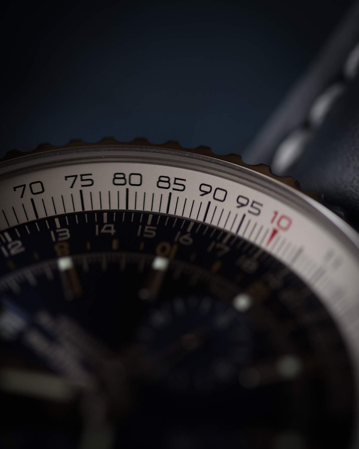 Close up of a breitling navitimer slide rule