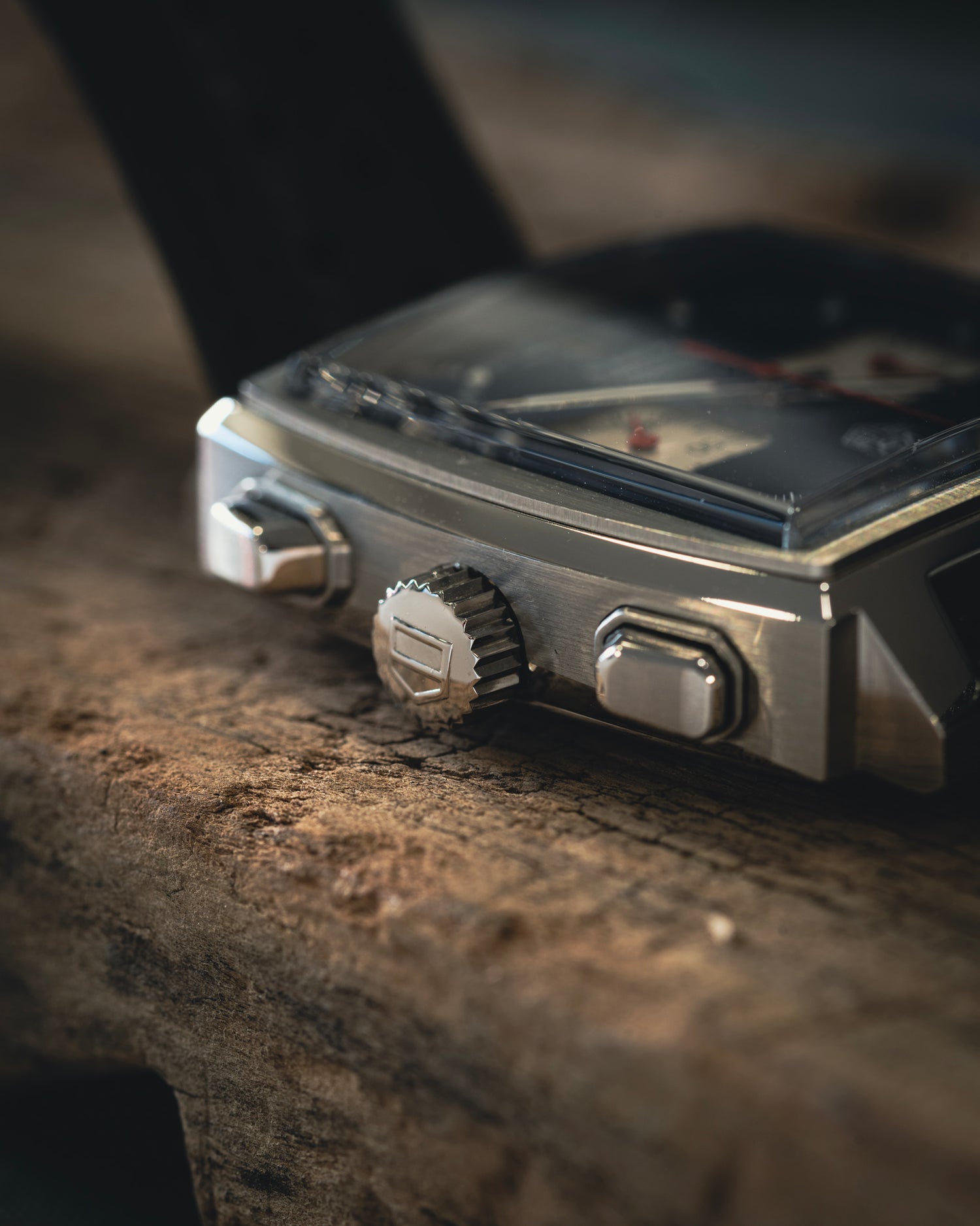 The side of a Tag Heuer Monaco case